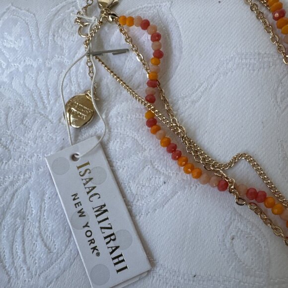 Isaac Mizrahi Orange Gold Layered 3 Chain Statement Necklace 10,5" Drop NEW - Picture 7 of 9